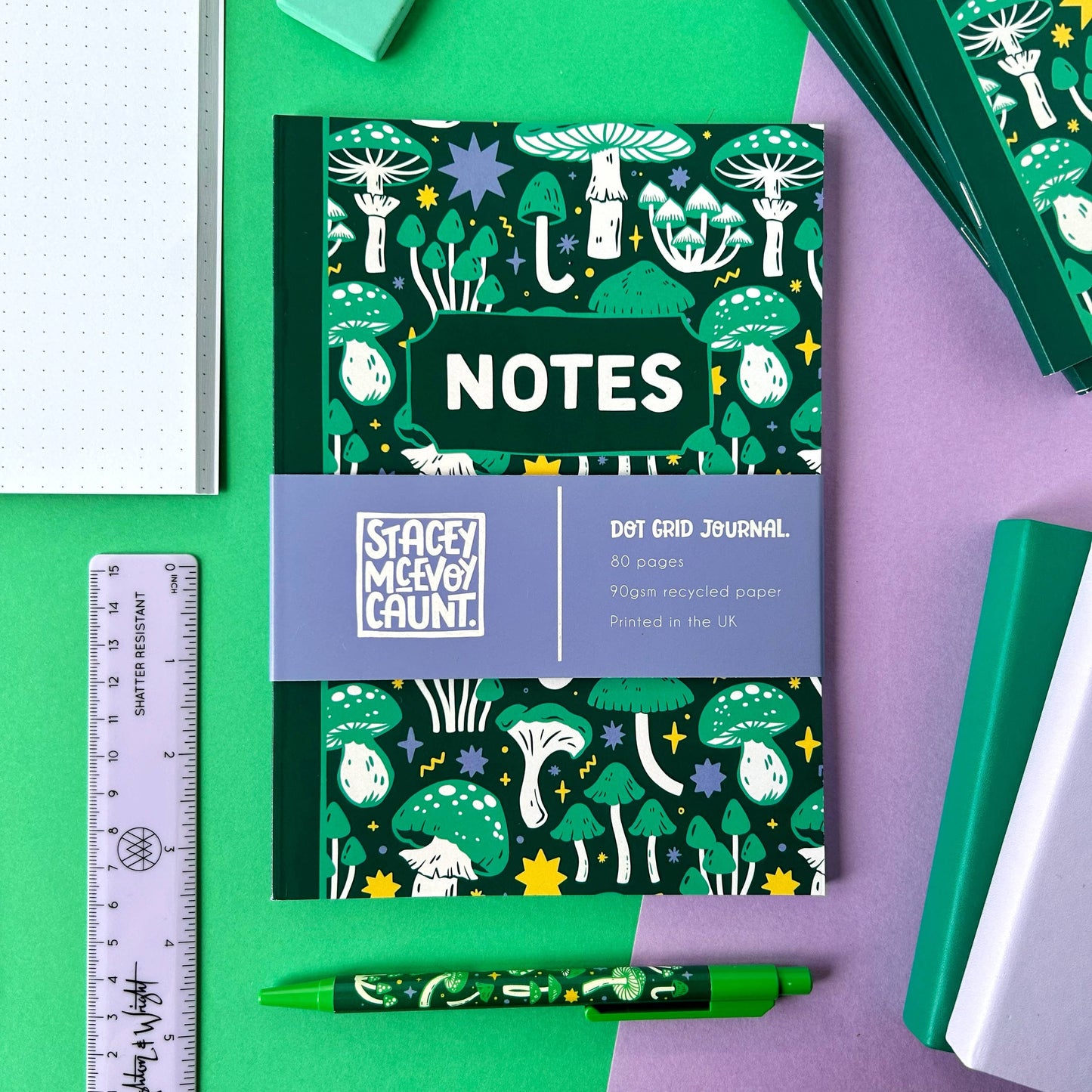 Green Mushroom - A5 Dotted Notebook