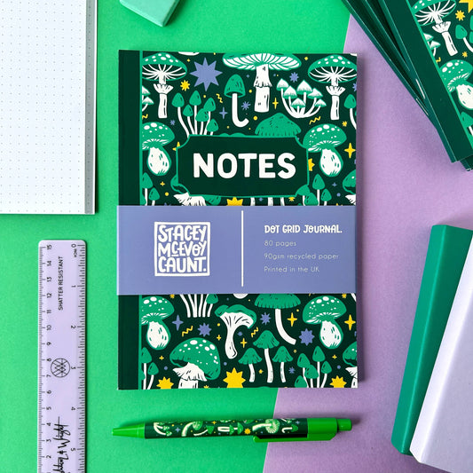 Green Mushroom - A5 Dotted Notebook