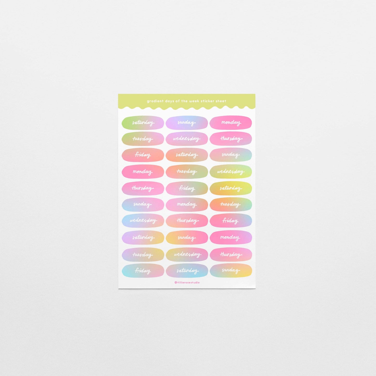 Pastel Gradient Days of the Week - Sticker Sheet