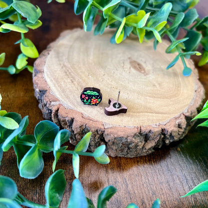 Witch Hat And Cauldron - Earrings