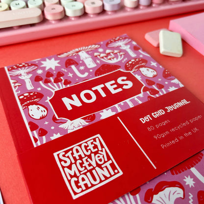Pink and Red Mushroom - A5 Dotted Notebook