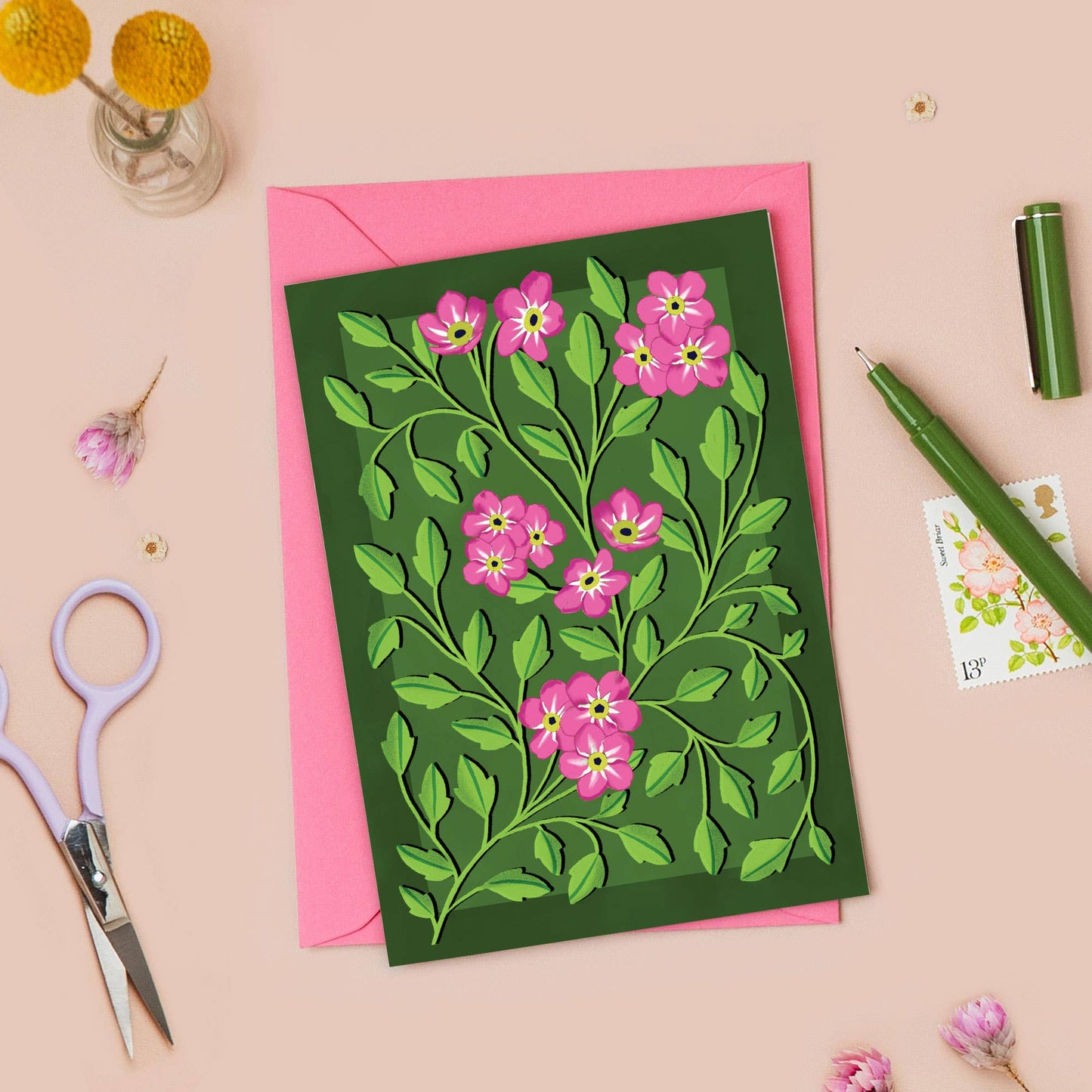 Botanical Pink & Green - A6 Card