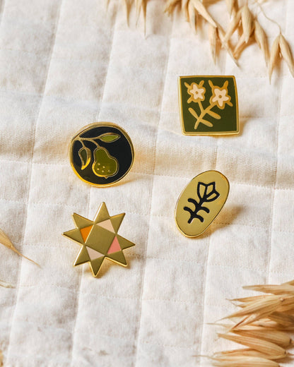 Square Folk Art Flower - Enamel Pin