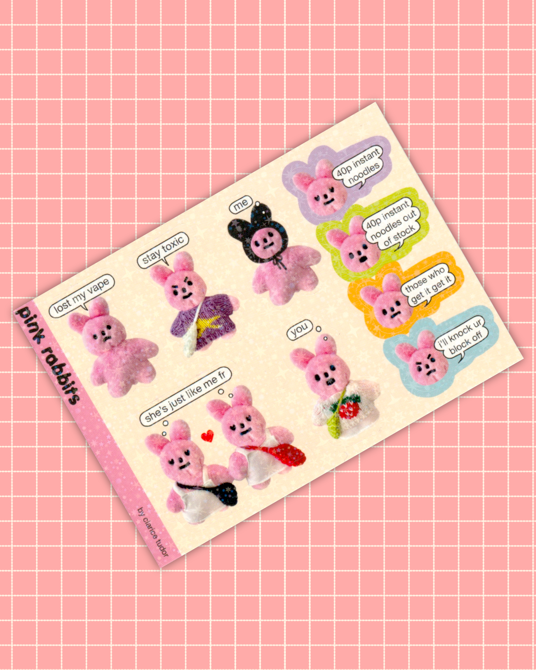 Pink Rabbit Plushie - Sticker Sheet