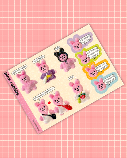 Pink Rabbit Plushie - Sticker Sheet