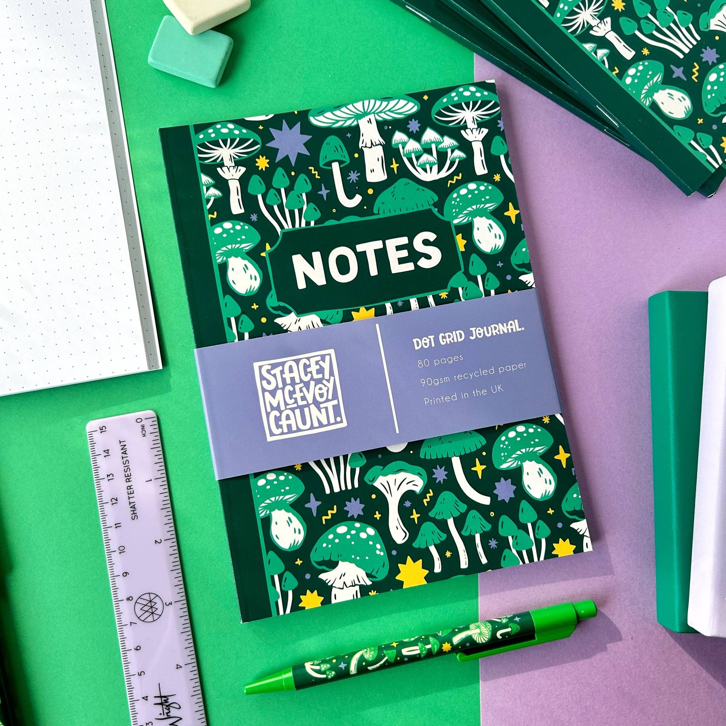 Green Mushroom - A5 Dotted Notebook