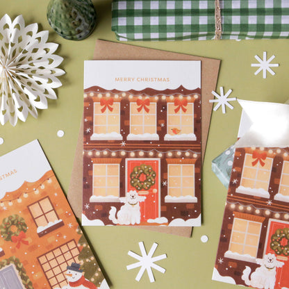 Cozy Christmas House with Cat - A6 Christmas Card