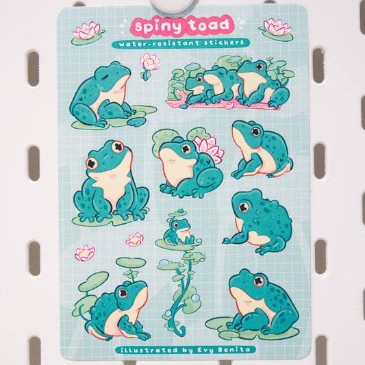 Sleepy Pond Toad Illustrated Vinyl Sticker Sheet