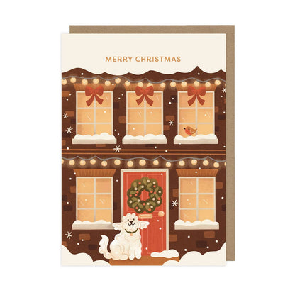 Cozy Christmas House with Dog - A6 Christmas Card