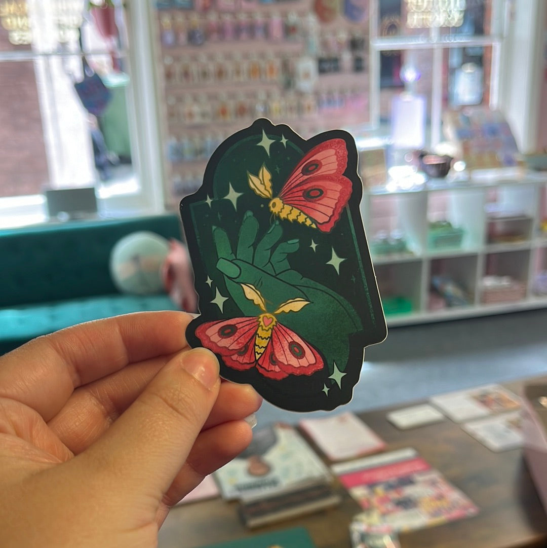 Moths On Hand - Sticker