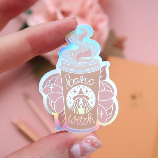 Basic Witch Coffee - Holographic Sticker - Flutter & Fern