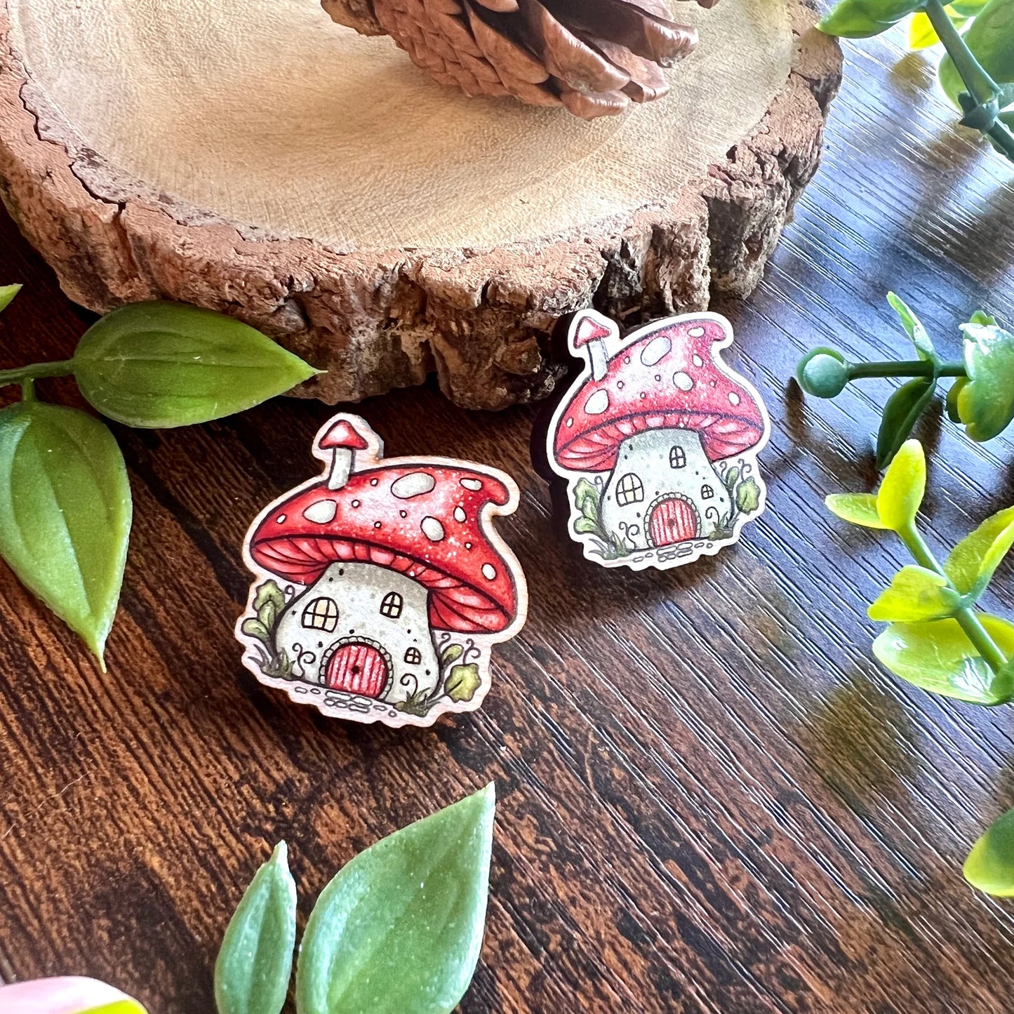 Mushroom House - Wooden Pin