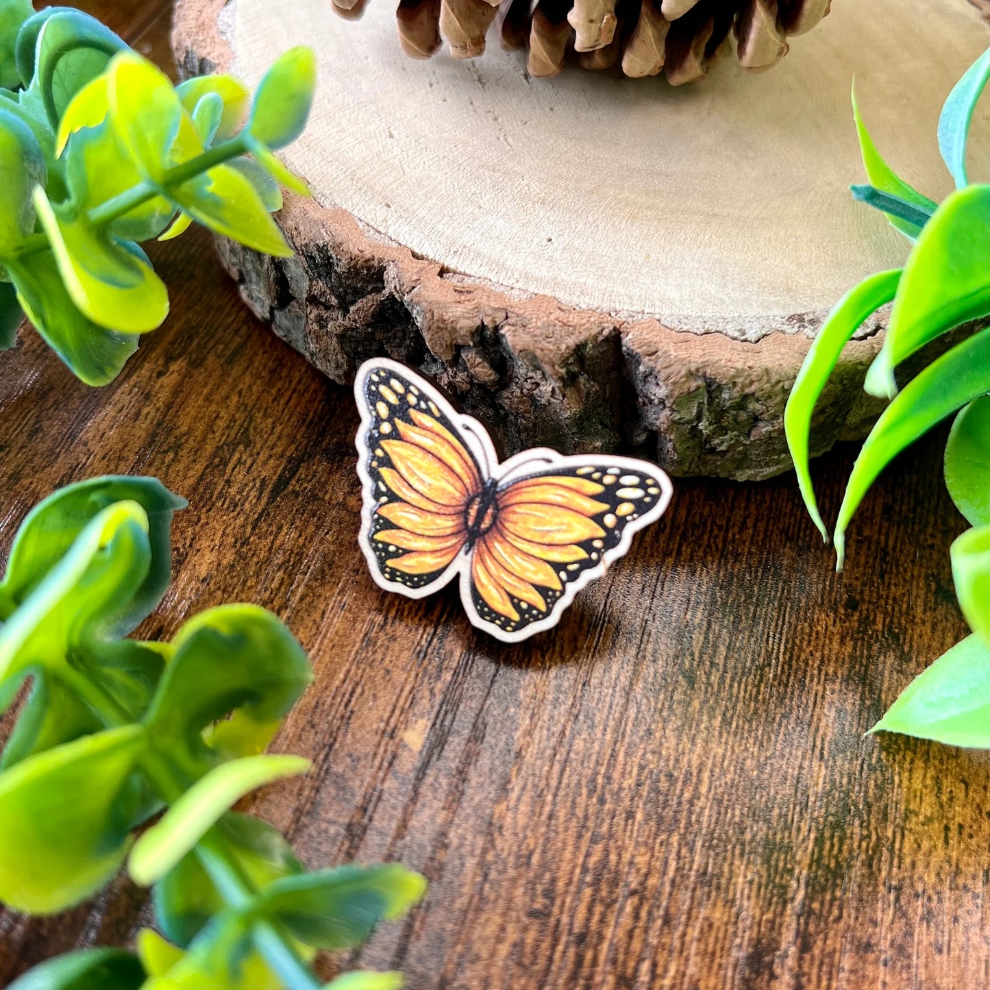 Sunflower Butterfly - Wooden Pin