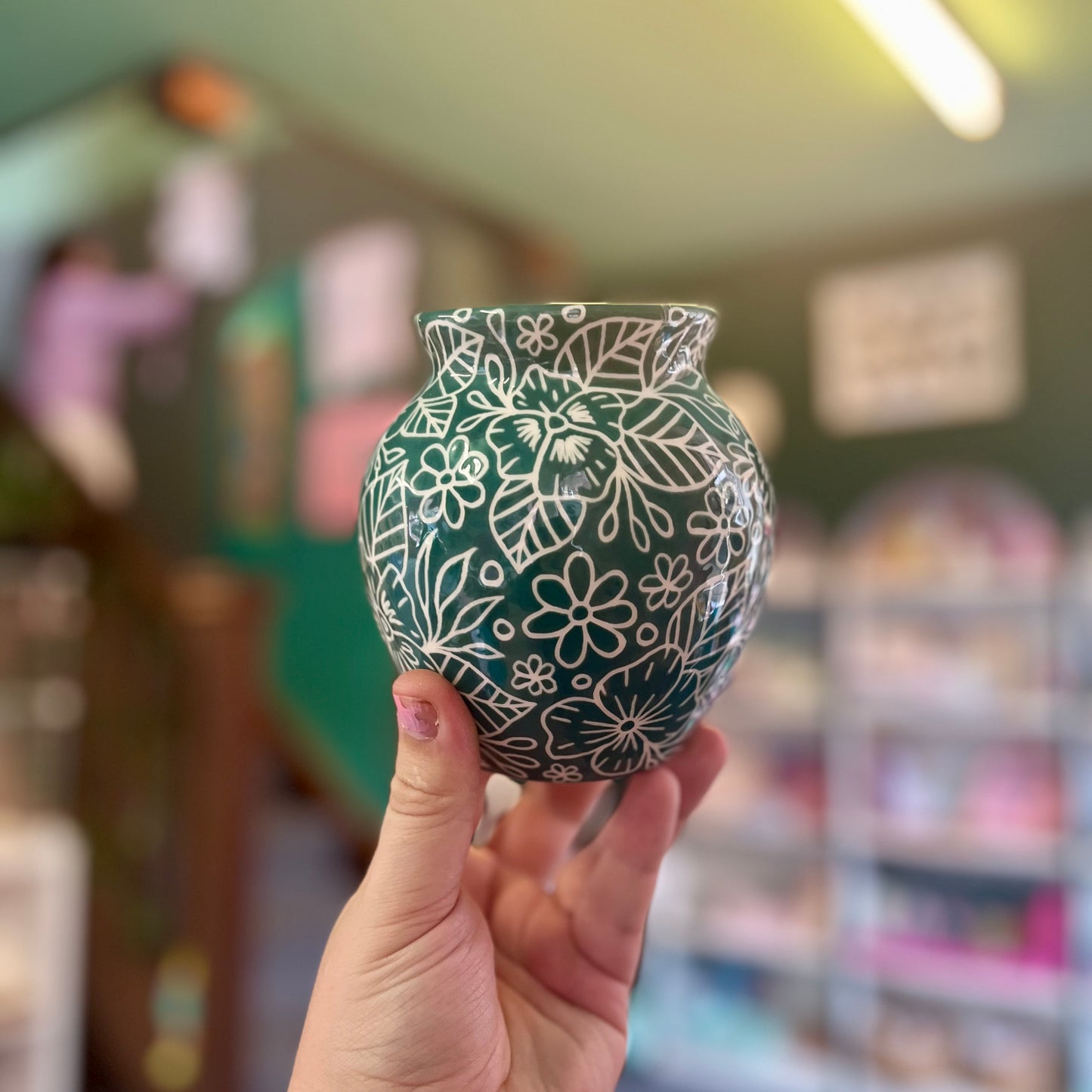 Teal Sgraffito - Ceramic Vase