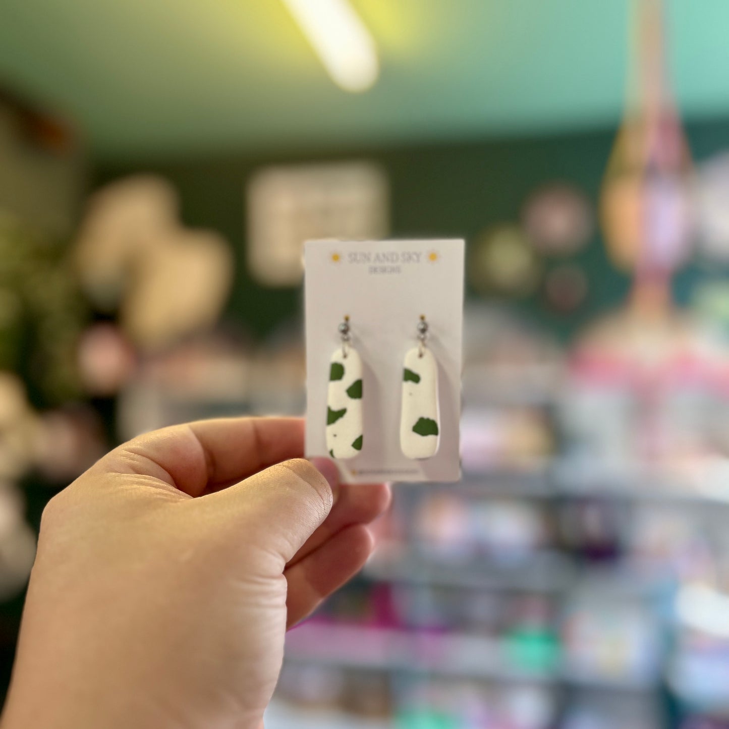 Green & White Rectangle - Earrings