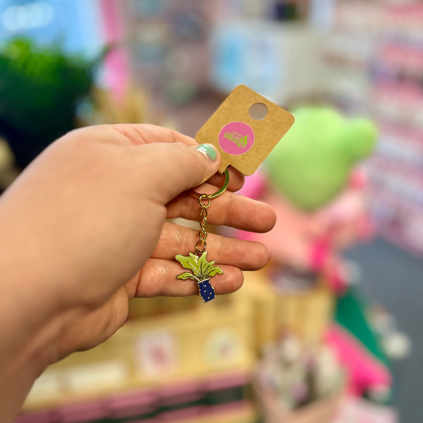 Potted Plant - Blue Polka Dot - Keyring