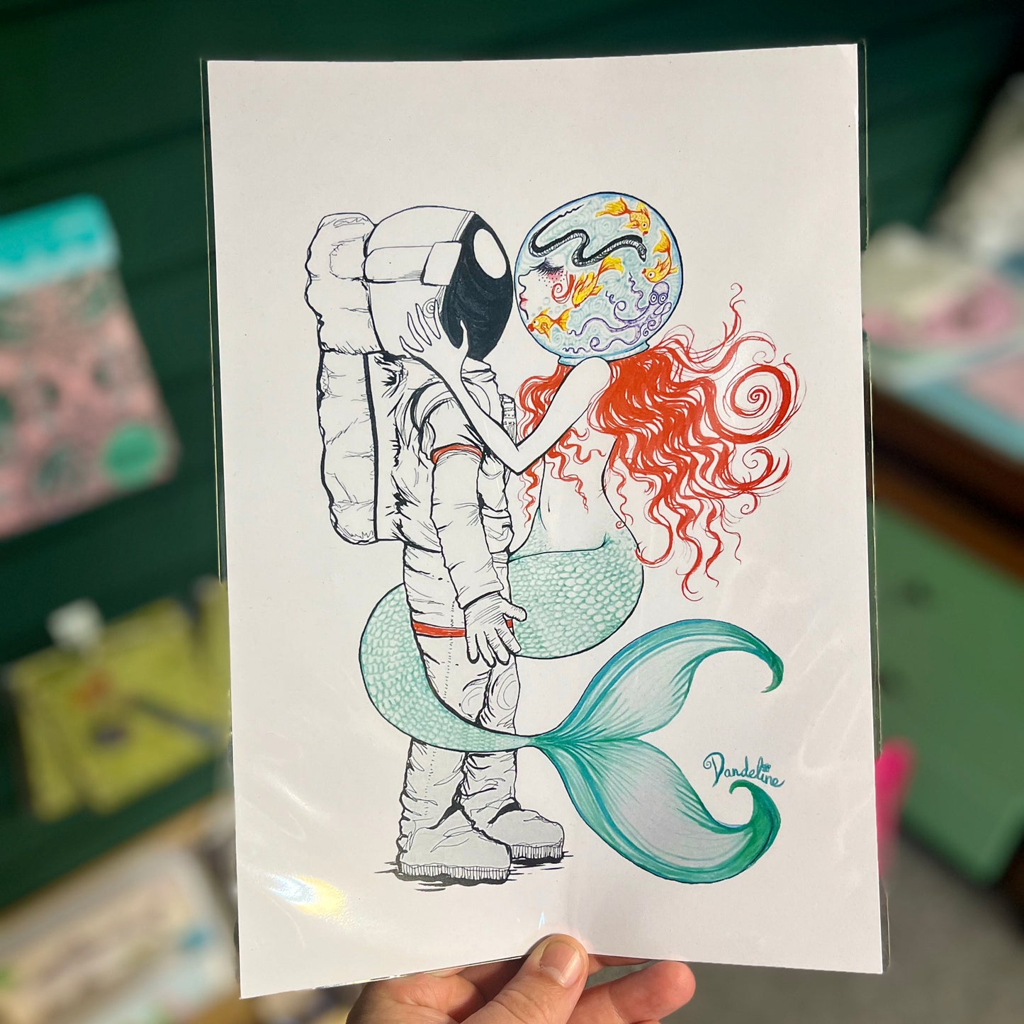 Astronaut & Mermaid - A4 Art Print
