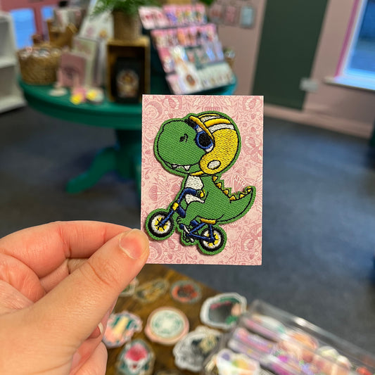 T - Rex On A Bike - Iron On Patch