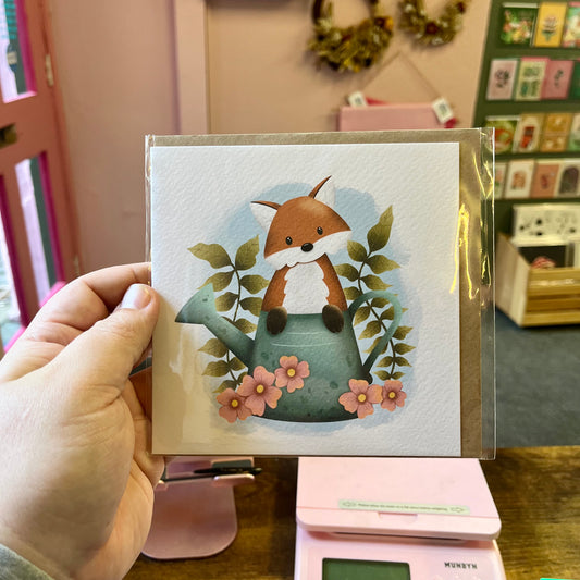 Fox & Watering Can - Square Card