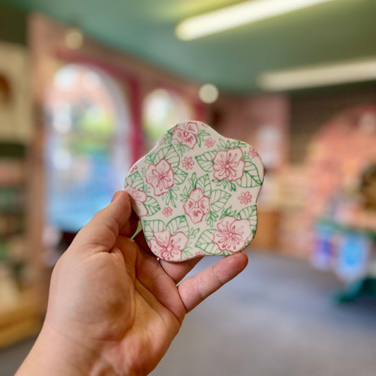 Pink & Green Florals - Ceramic Coaster