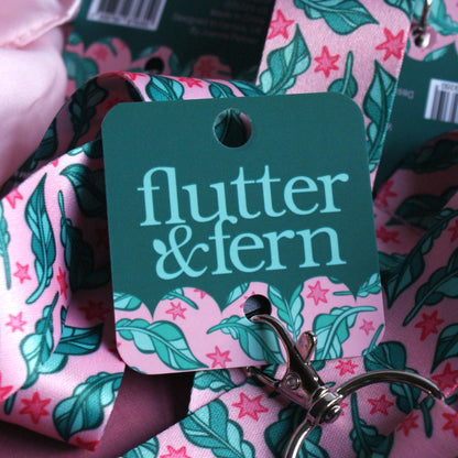 Close up of the name Flutter & Fern on the packaging