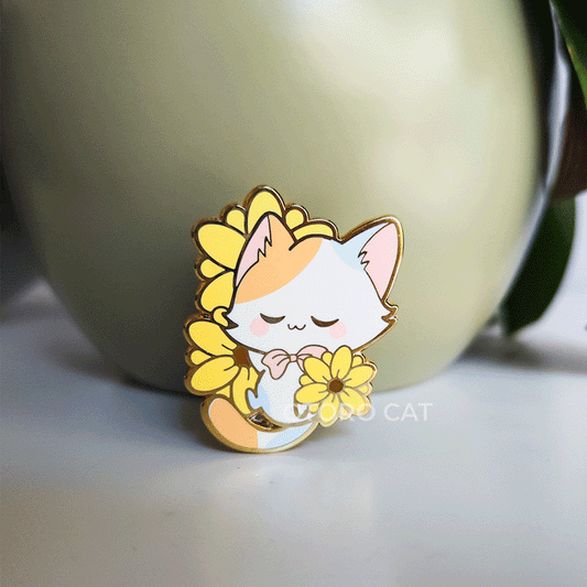 Sunflower Calico Cat - Enamel Pin - Flutter & Fern