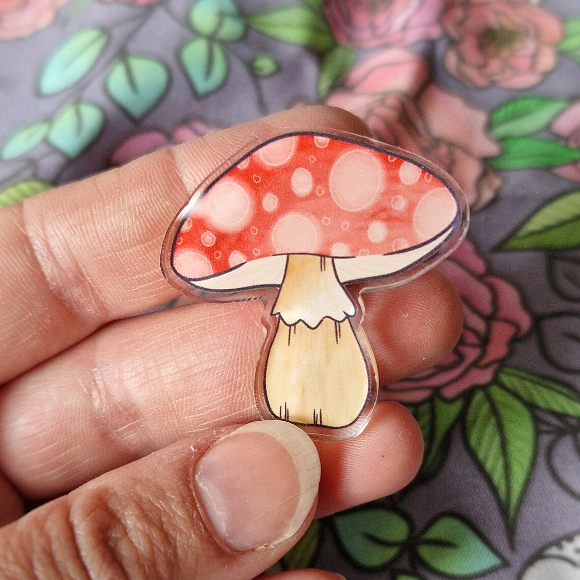 Toadstool - Acrylic Pin - Flutter & Fern