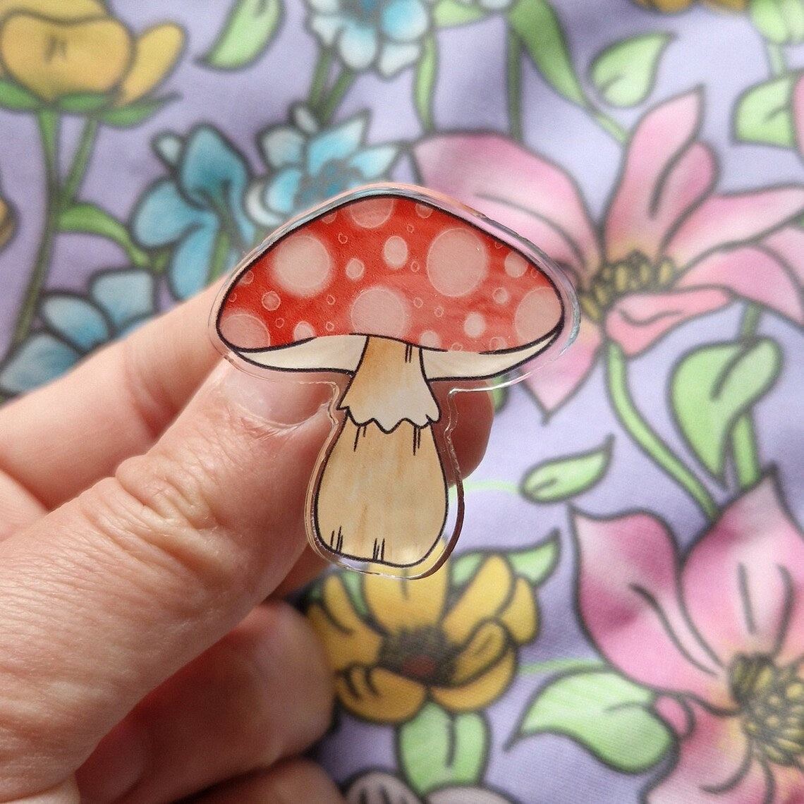 Toadstool - Acrylic Pin - Flutter & Fern