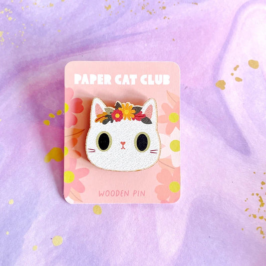 White Cat - Wooden Pin
