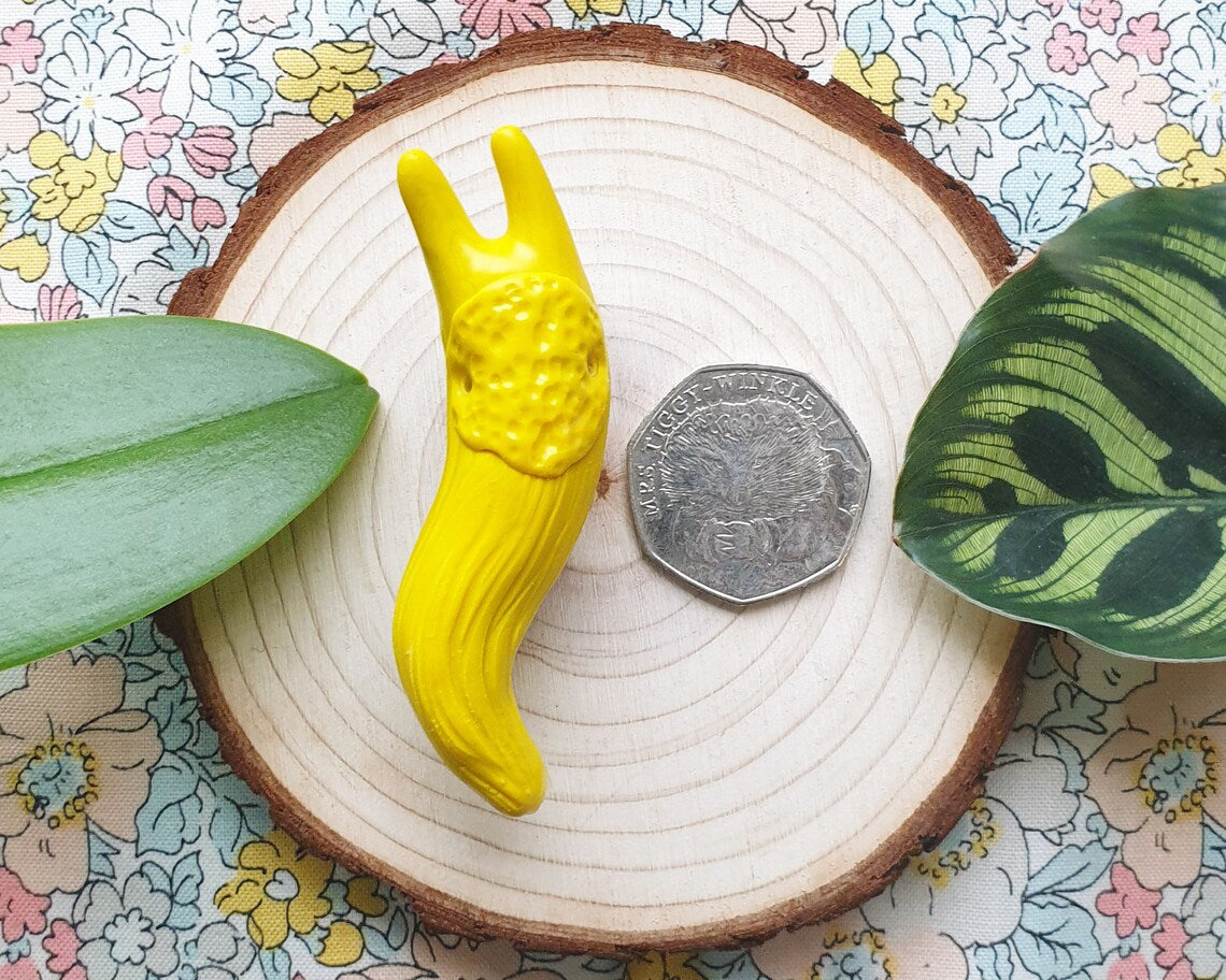 Yellow Slug - Handmade Pin - Flutter & Fern