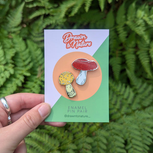 Glitter Mushroom Pin Pair - Toadstool Enamel Pins