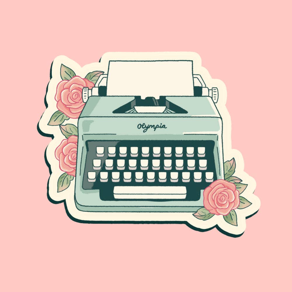 Typewriter & Roses - Sticker