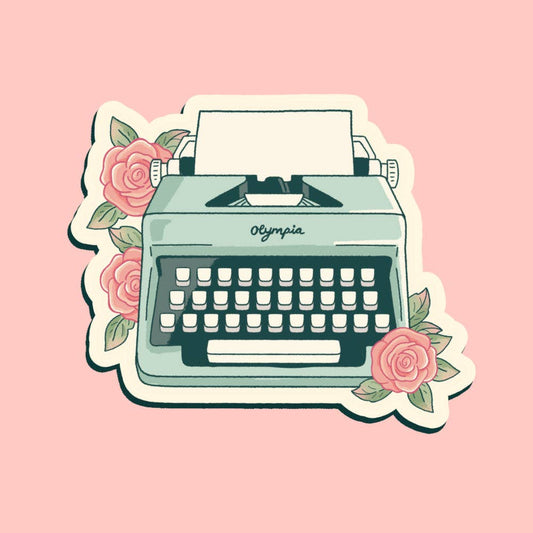 Typewriter & Roses - Sticker