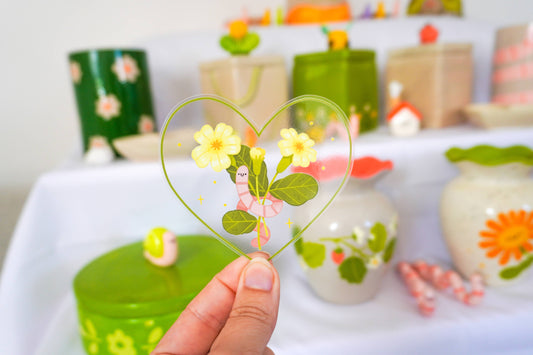 Worm Heart Flower - Transparent Vinyl Sticker