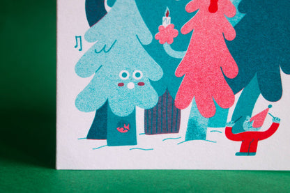 Tree Carols - Seasonal Risograph Card