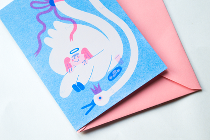 Angel & Swan - Seasonal Risograph Card