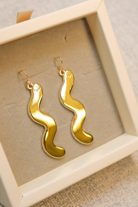 Gold Wiggle Worm - Enamel Earrings