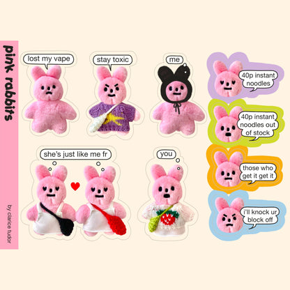 Pink Rabbit Plushie - Sticker Sheet