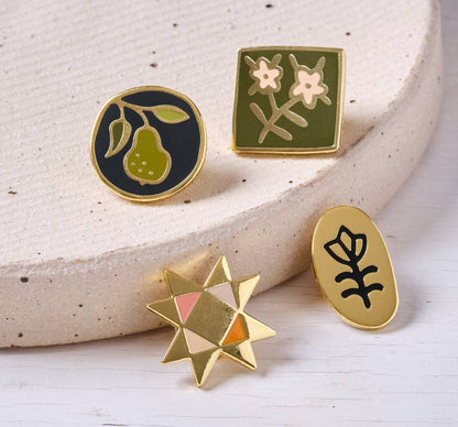 Square Folk Art Flower - Enamel Pin