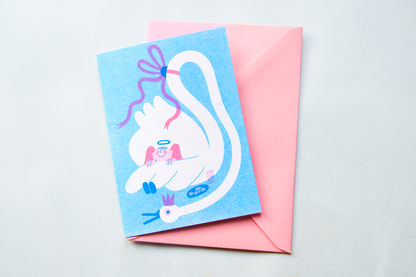 Angel & Swan - Seasonal Risograph Card