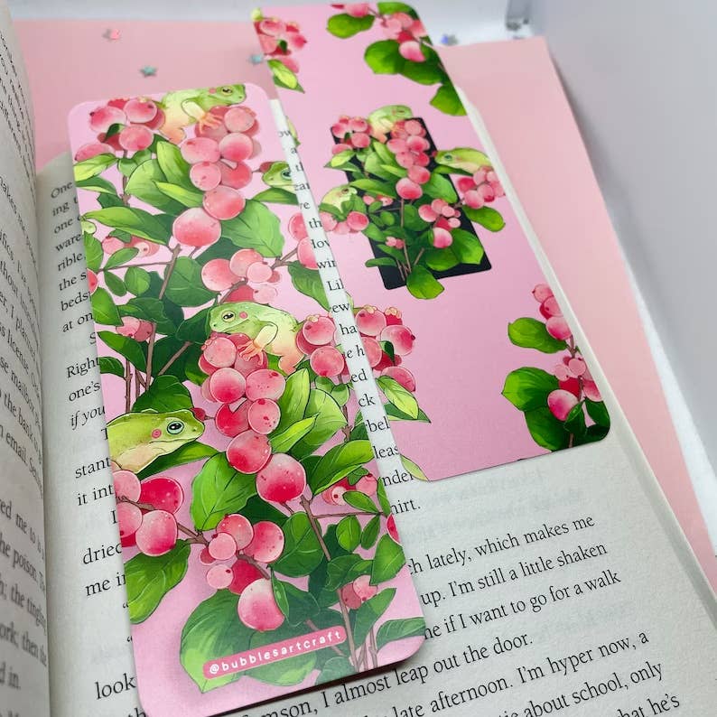 Snowberries Frog Bookmark | Frog Art | Cute Bookmark