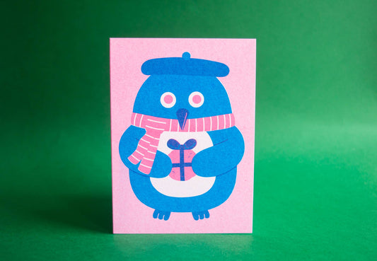 Gifting Penguin - Seasonal Risograph Card