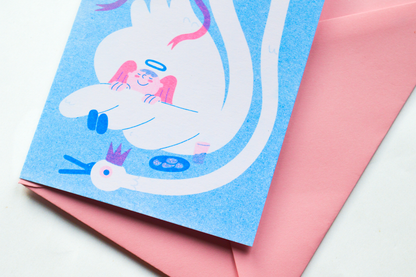 Angel & Swan - Seasonal Risograph Card