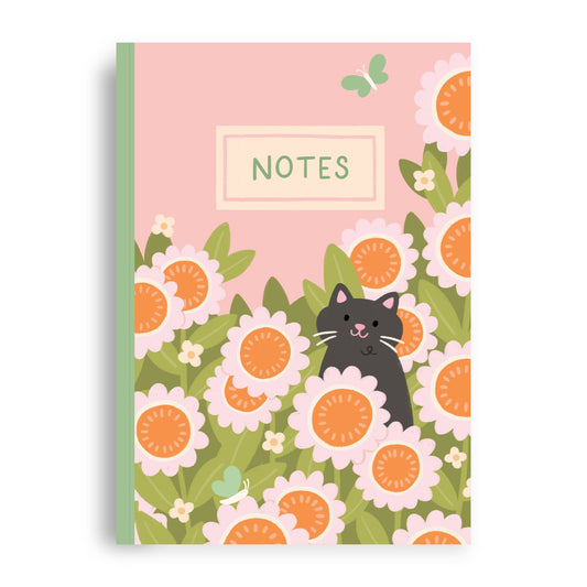 Cat & Flowers - A5 Notebook