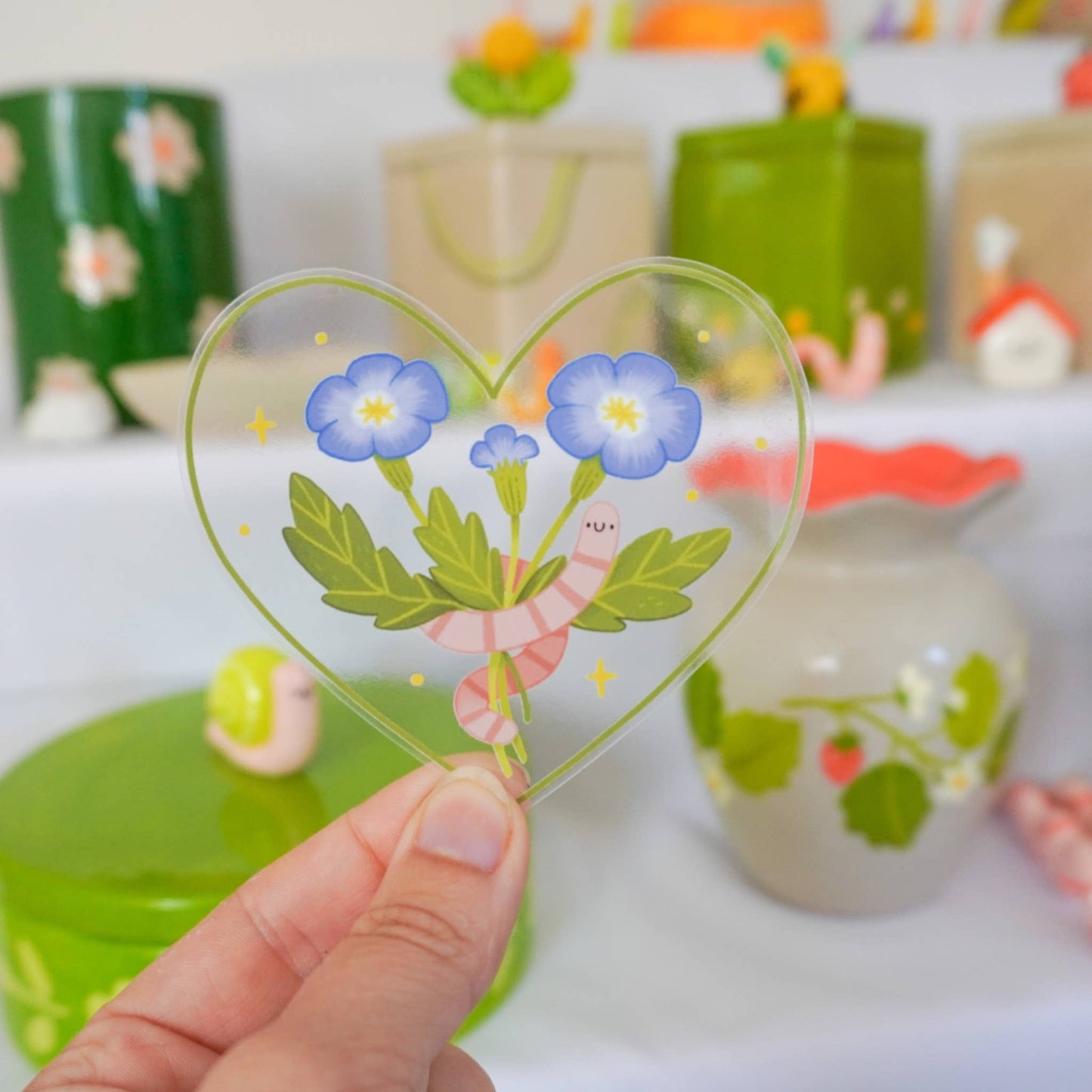 Worm Heart Flower - Transparent Vinyl Sticker