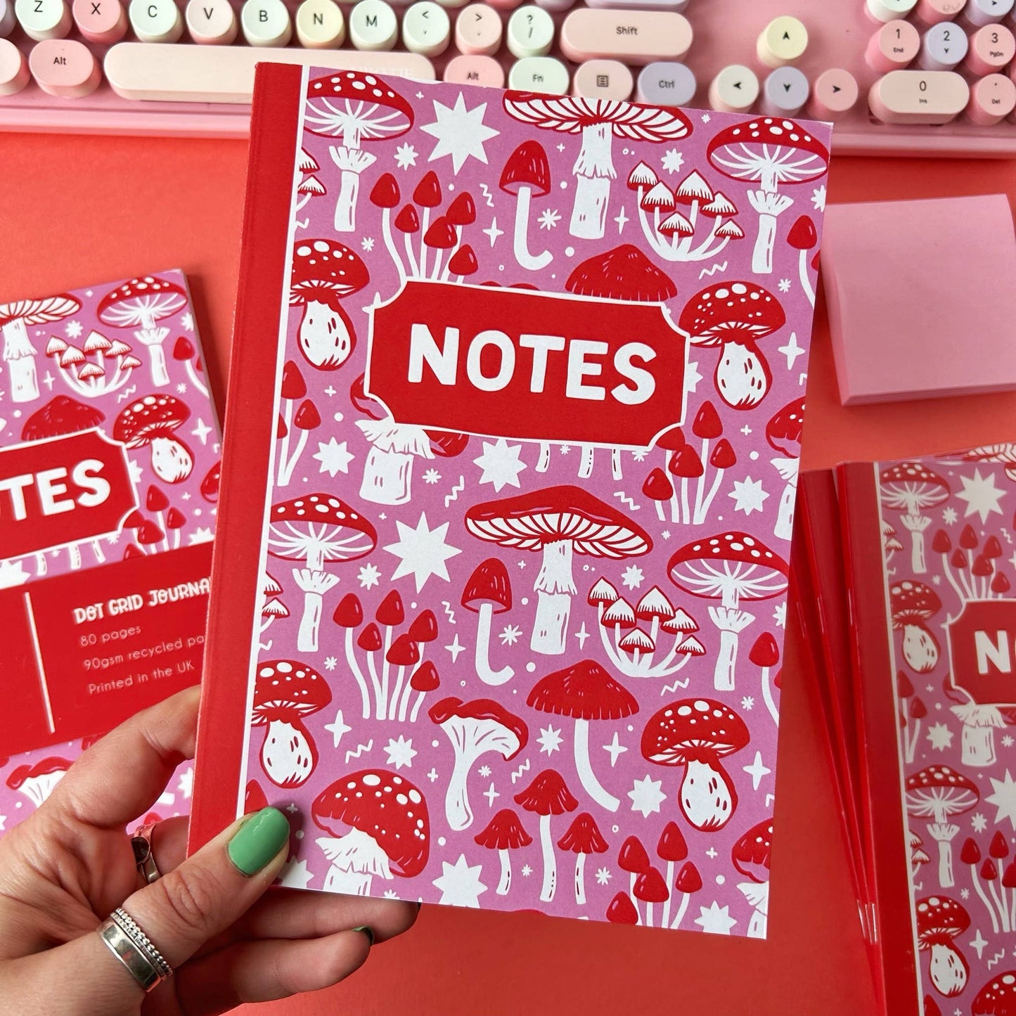 Pink and Red Mushroom - A5 Dotted Notebook