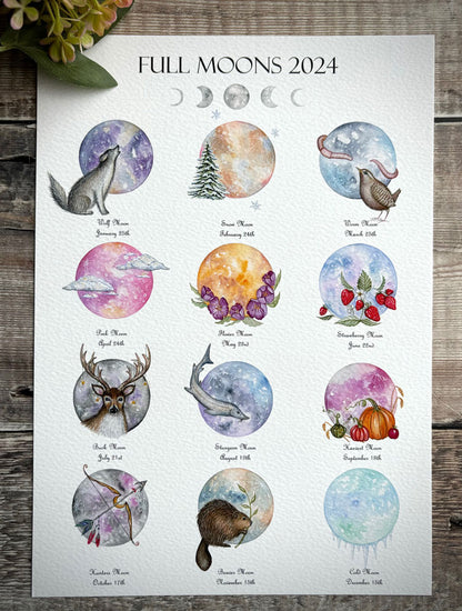 Full Moons 2024 - A3 Print - Flutter & Fern