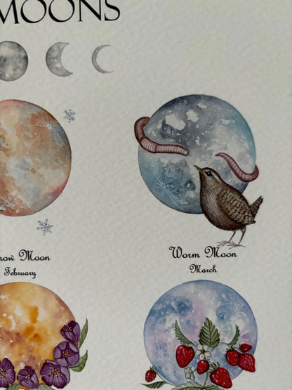 Full Moons - A3 Print - Flutter & Fern