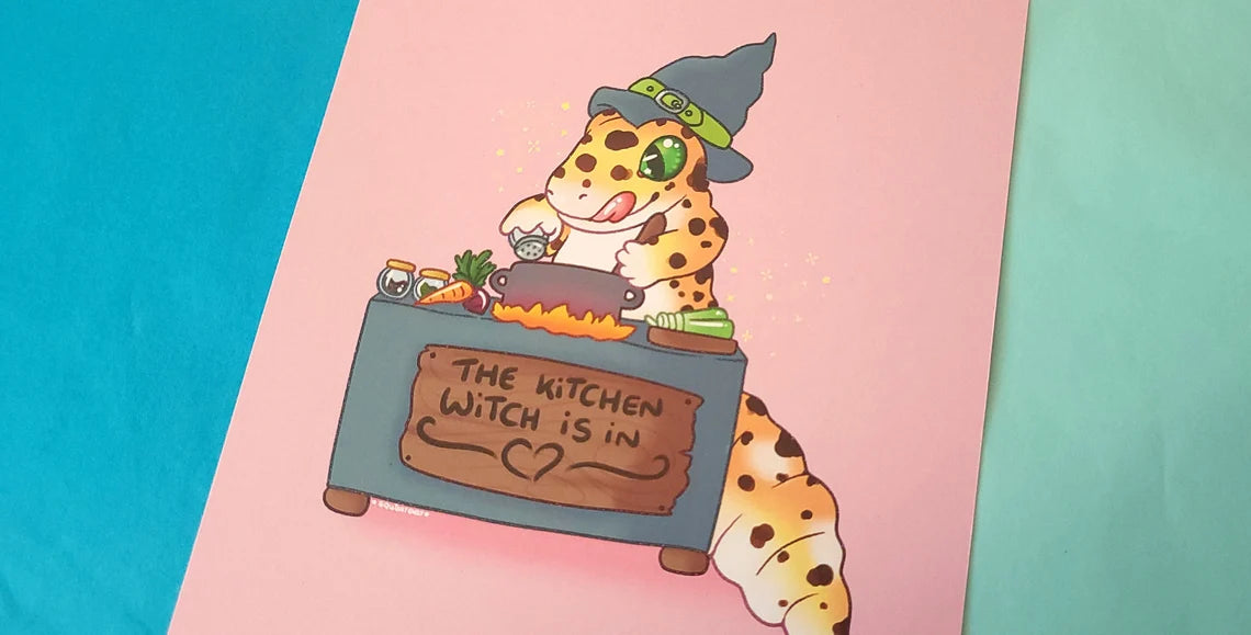 Leopard Gecko Kitchen Witch - A5 Print