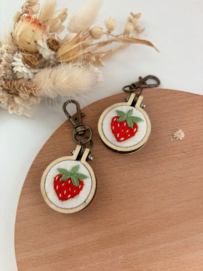 Strawberry - Embroidery Hoop - Keyring